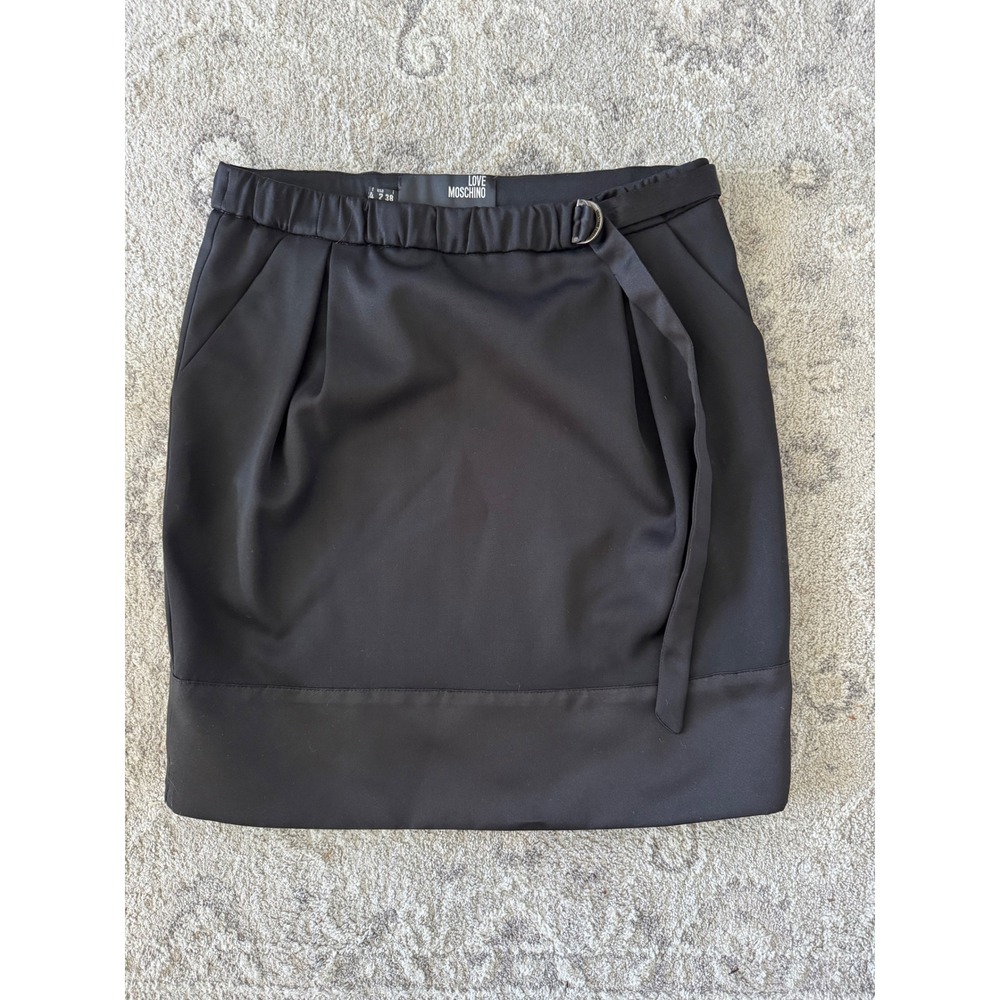 Love Moschino Black‎ Wool Blend D-Ring Mini Skirt Size US 2 DAMAGED